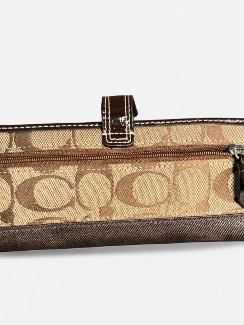 Coach Tan and Brown Signature Continental Wallet
